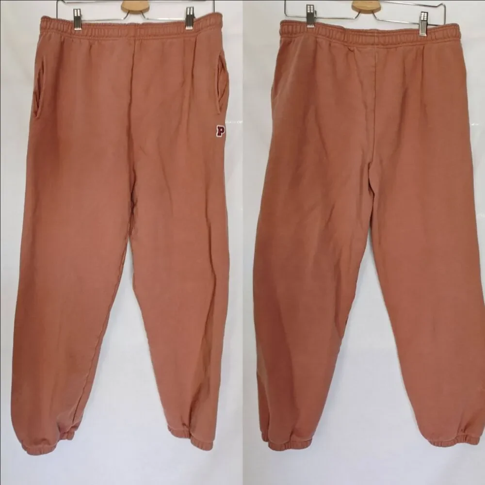 Victoria's Secret PINK Sweatpants Campus Elastic Waist Cuffed Rust Brown Medium‎